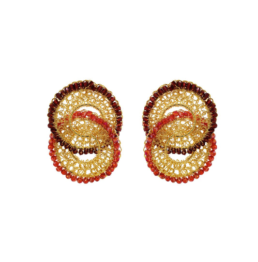 Red & Gold Minerva Duo Handmade Crochet Earrings