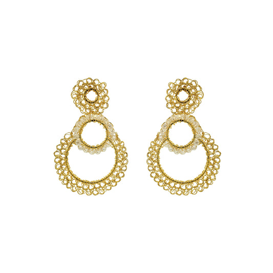Clear & Gold Artemis Crystal Handmade Crochet Earrings