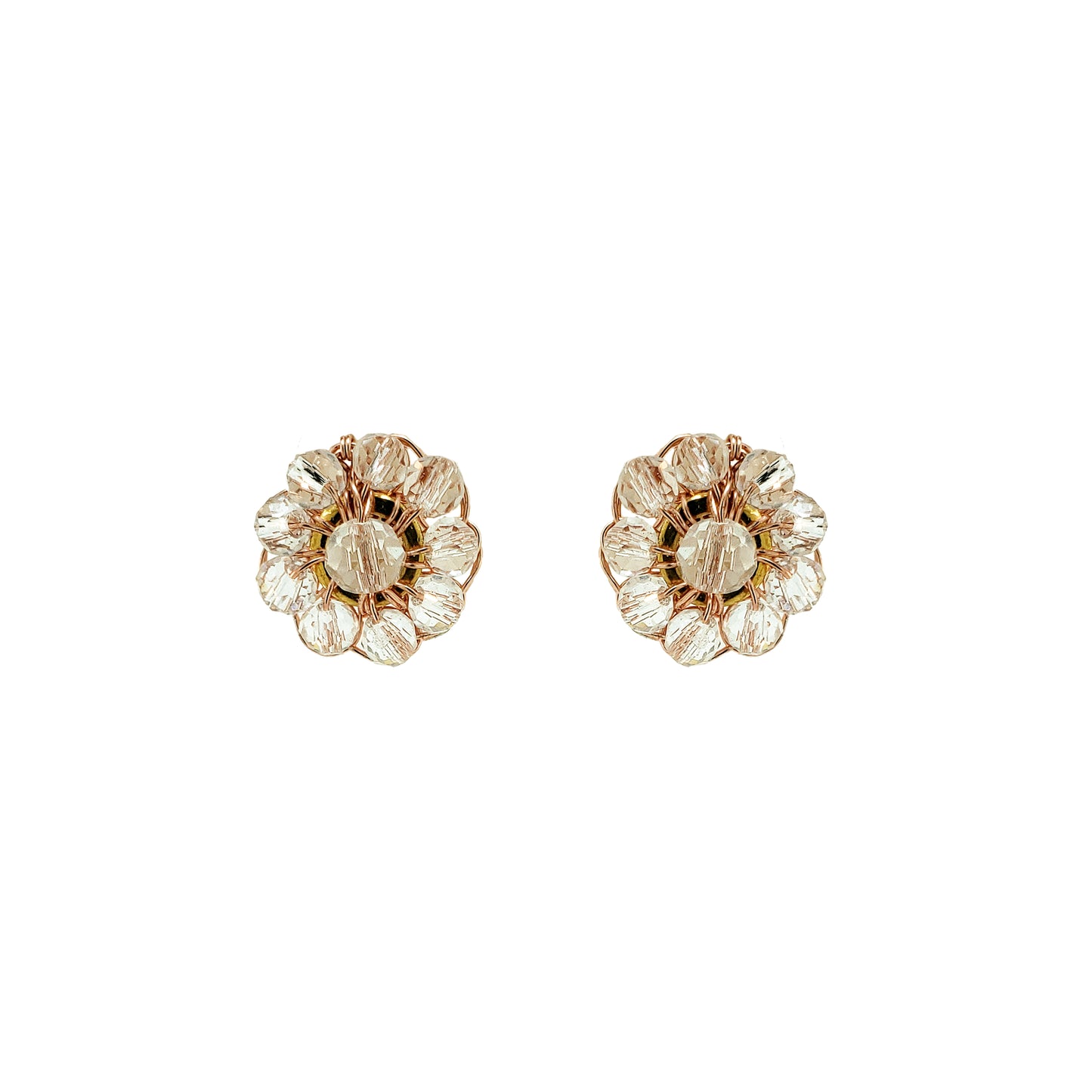 Clear & Rose Gold Chloe Mini Post Handmade Crochet Earrings