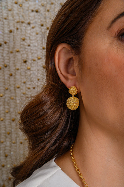 All Gold Spheres Duo Handmade Earrings