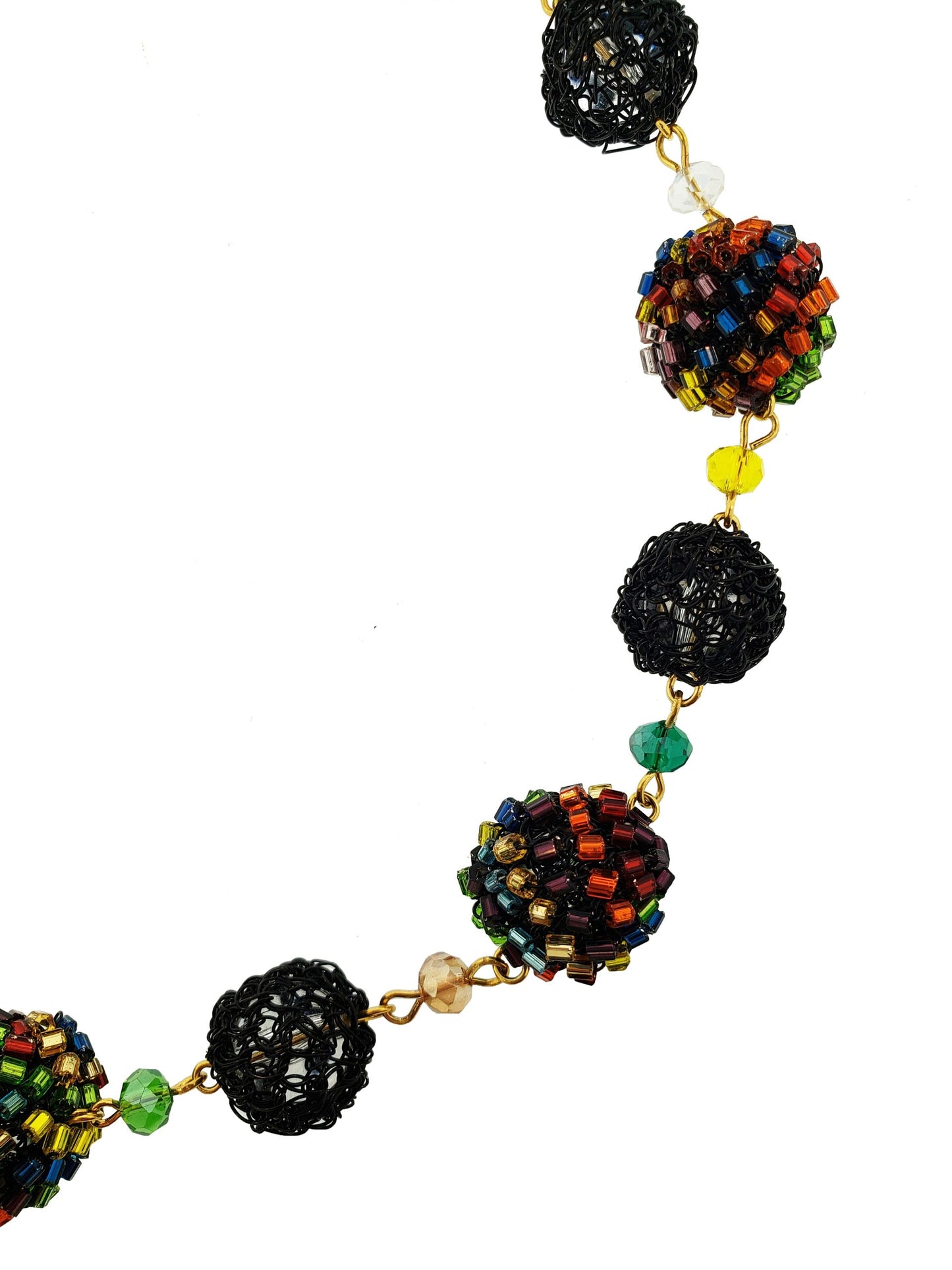 Multicolor & Black Spheres Mini Handmade Crochet Necklace