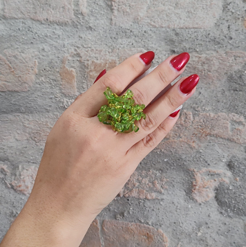 Jade Green Mix Rocks Cluster Handmade Crochet Rings