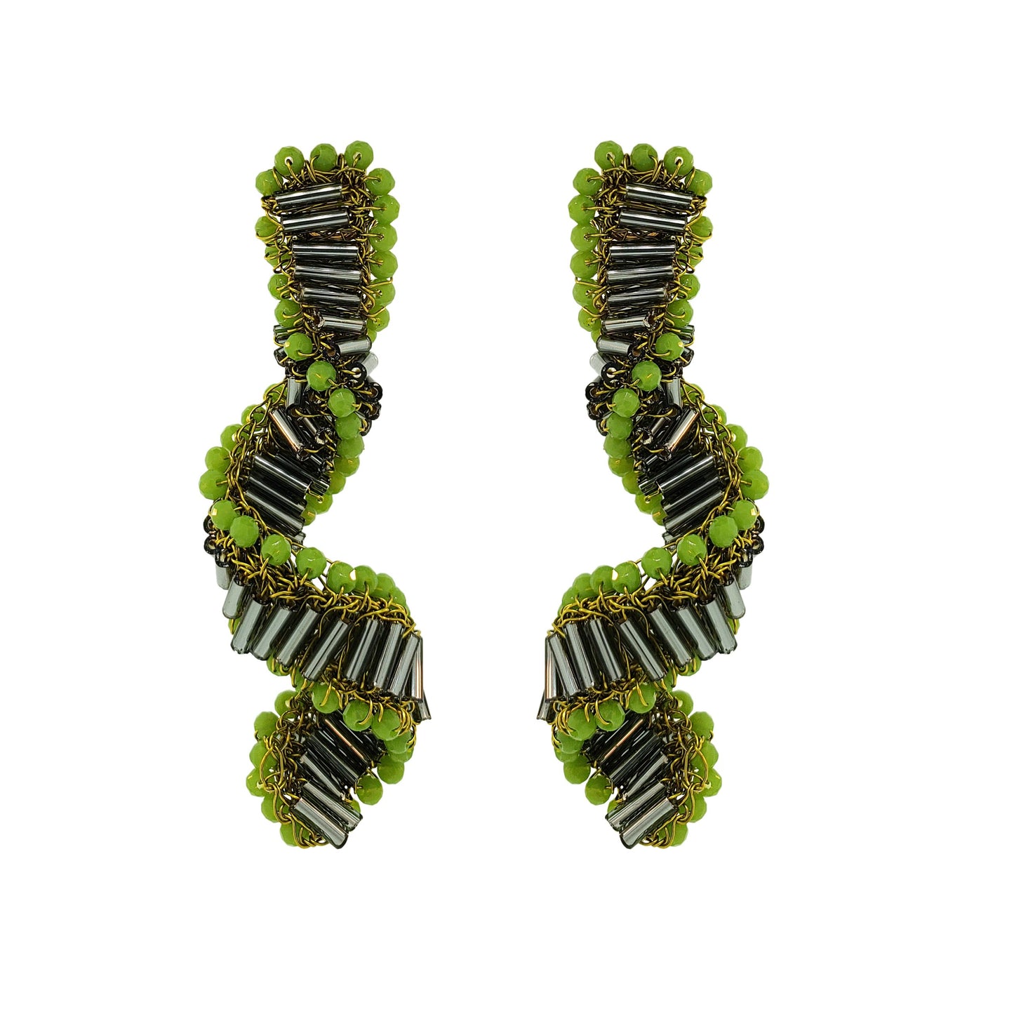 Neon Green Mix Helix Handmade Crochet Earrings