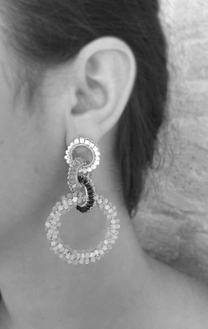 Pink Neon Interlocked Links Handmade Crochet Earrings