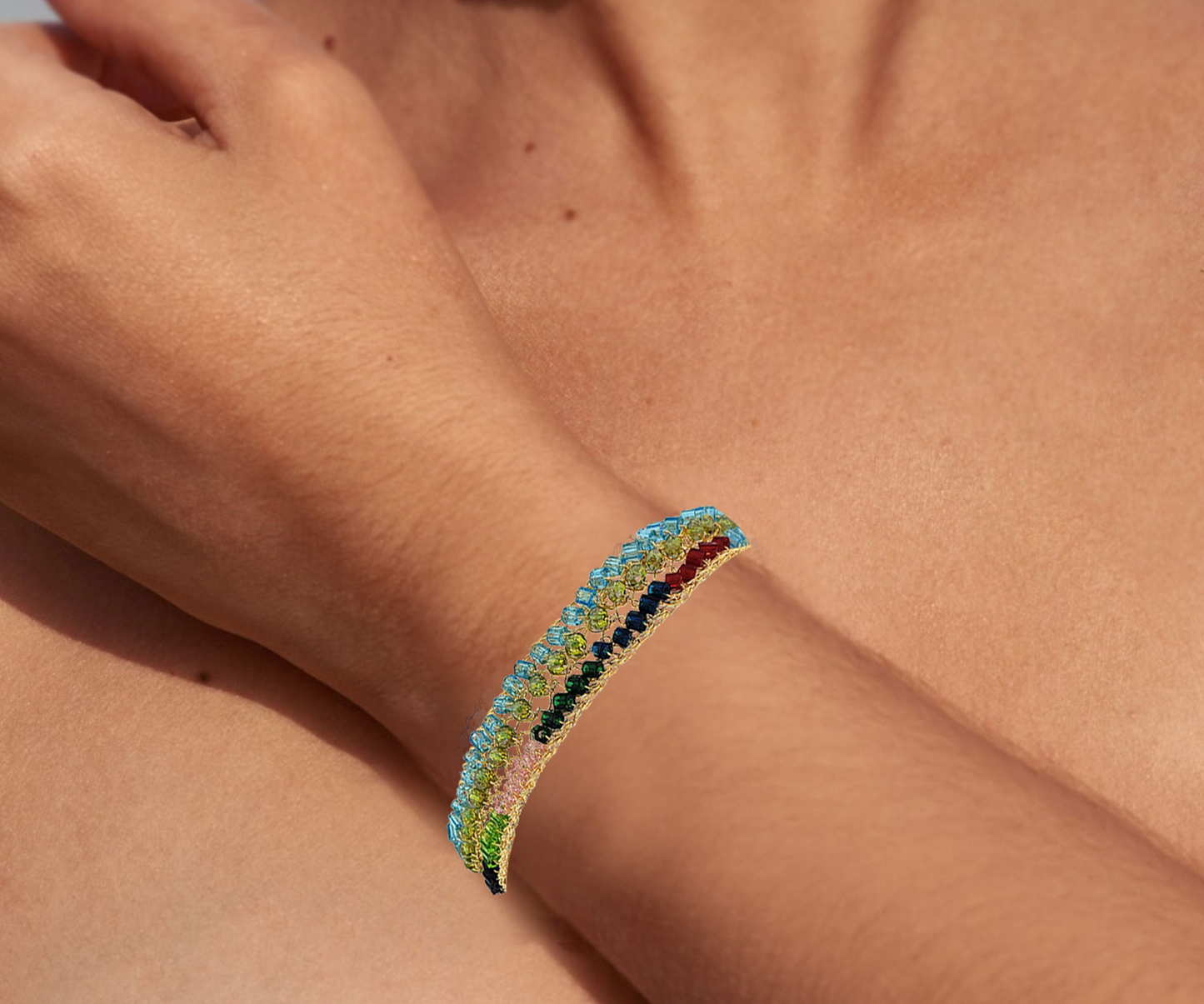 Multicolor & Gold Ziggy Handmade Crochet Bracelet