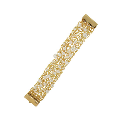 Pearl & Gold Aurora Handmade Crochet Bracelet