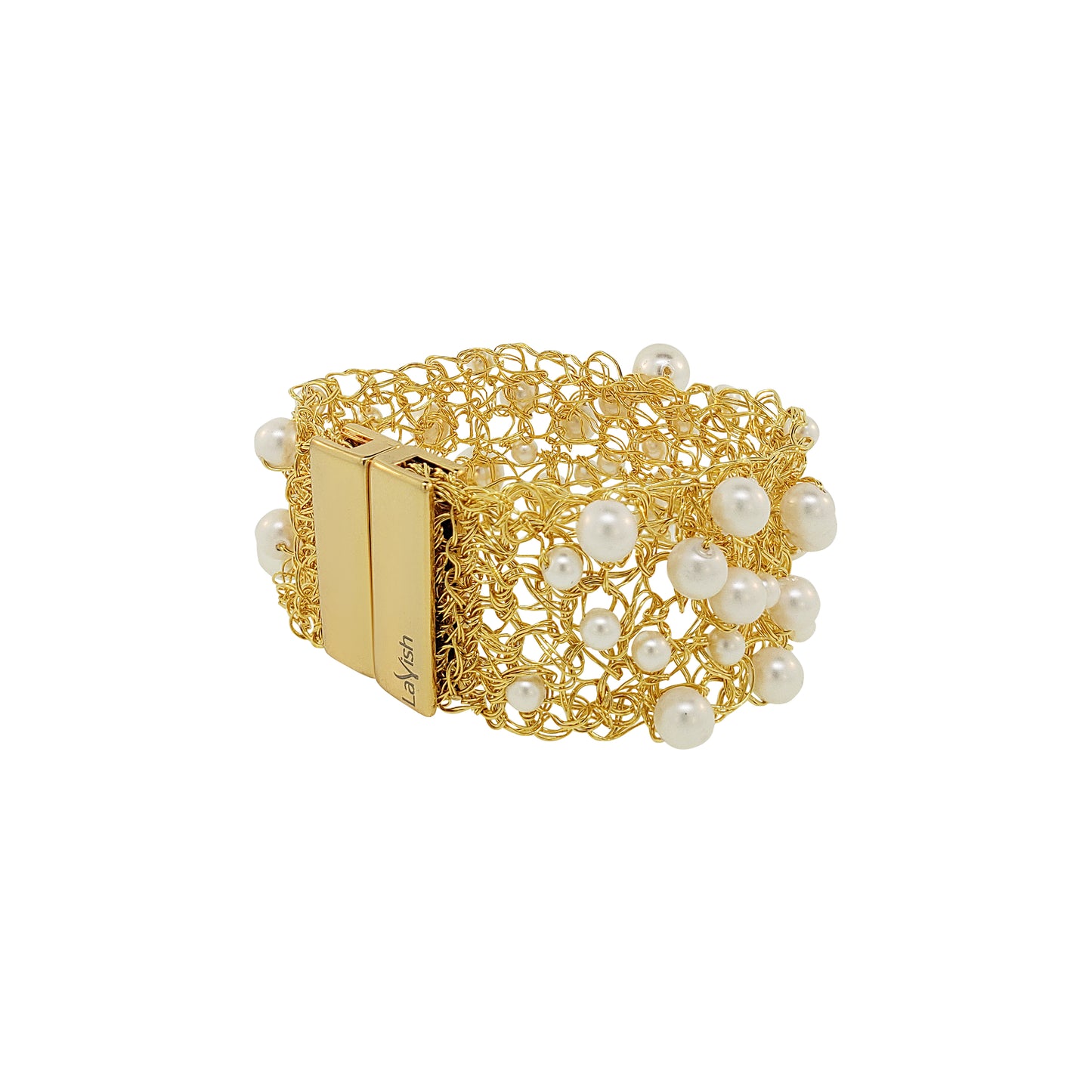 Pearl & Gold Aurora Handmade Crochet Bracelet