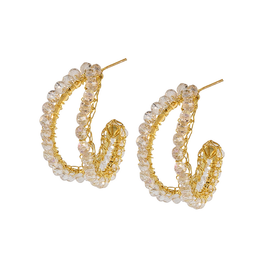 Clear & Gold Nina Maxi Handmade Crochet Double Hoops