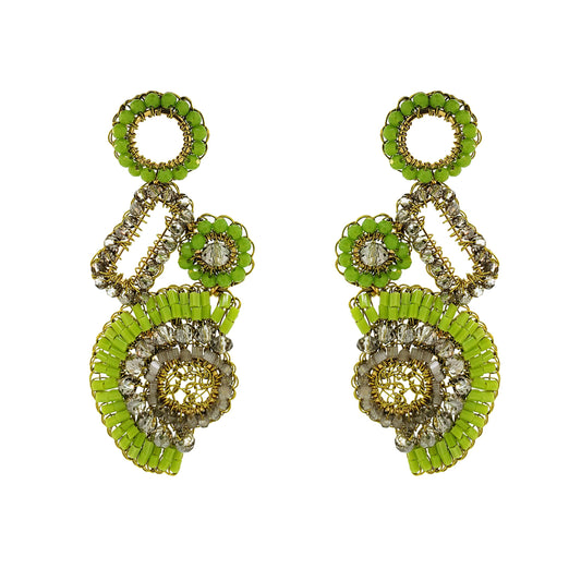 Neon Green Mix Althea Dangle Handmade Crochet Earrings
