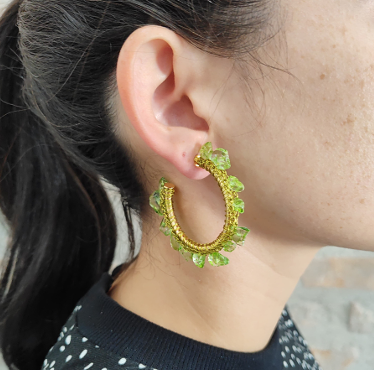 Jade Green Mix Rocks Hoops Handmade Crochet Earrings