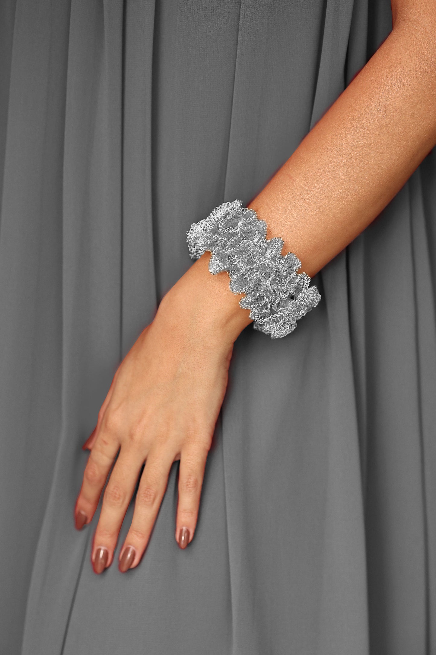 All Silver Rio Handmade Ruffled Crochet Bracelet