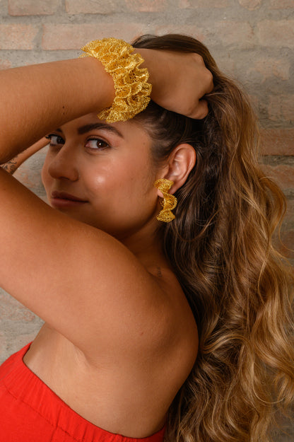 All Gold Rio Handmade Ruffled Crochet Bracelet