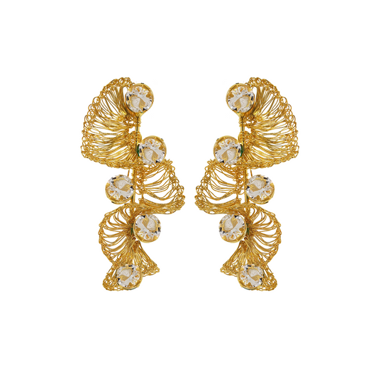 Ruffled Prism Crystal Handmade Crochet Earrings