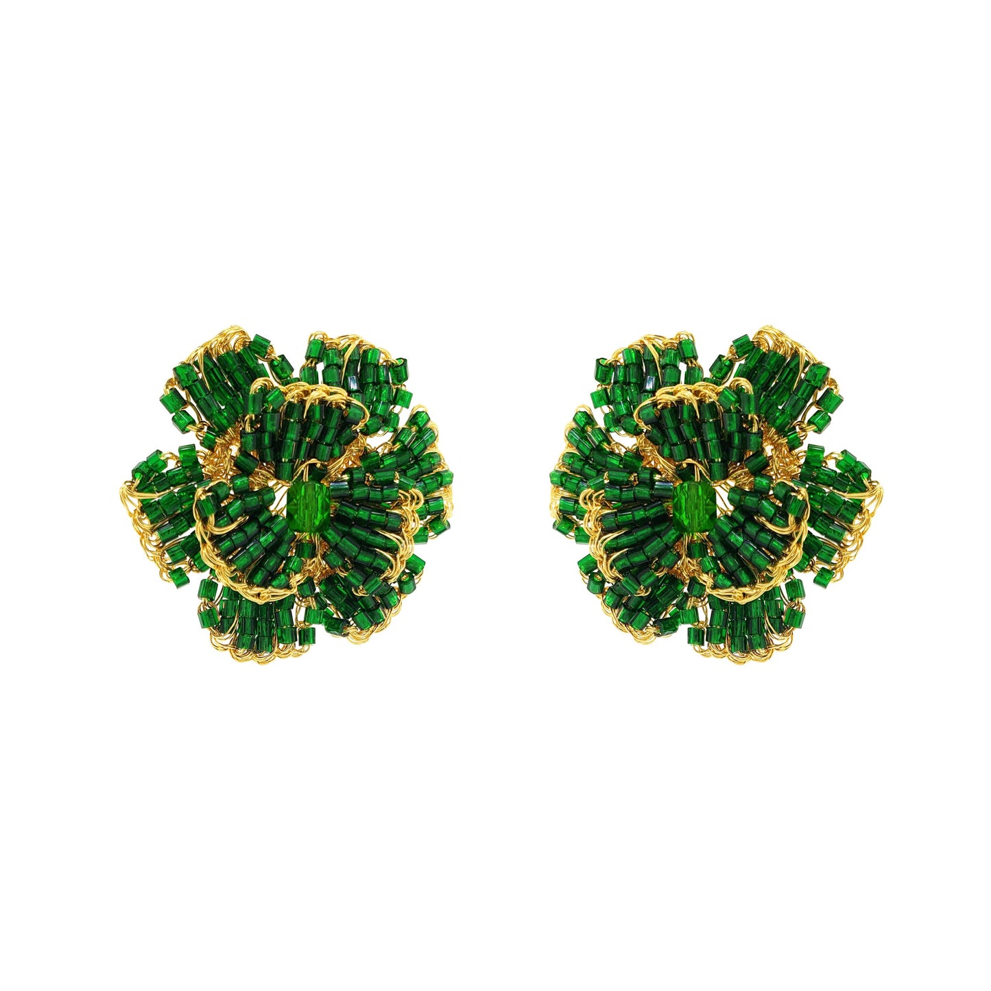 Emerald Green & Gold Flora Handmade Post Earrings