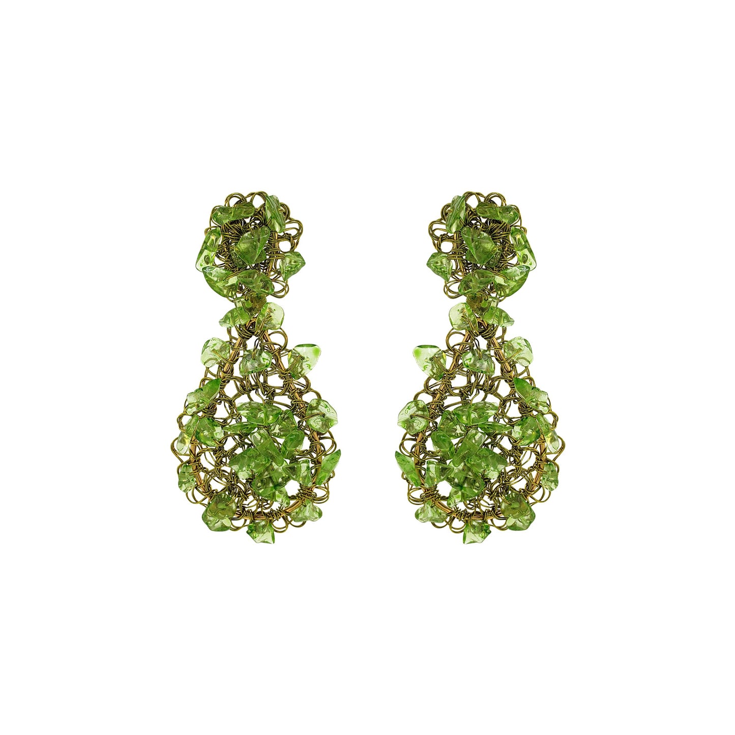 Jade Green Mix Rocks Teardrop Handmade Crochet Earrings
