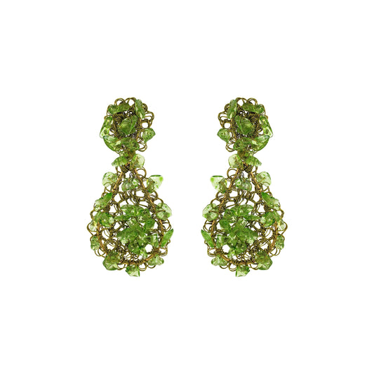 Jade Green Mix Rocks Teardrop Handmade Crochet Earrings