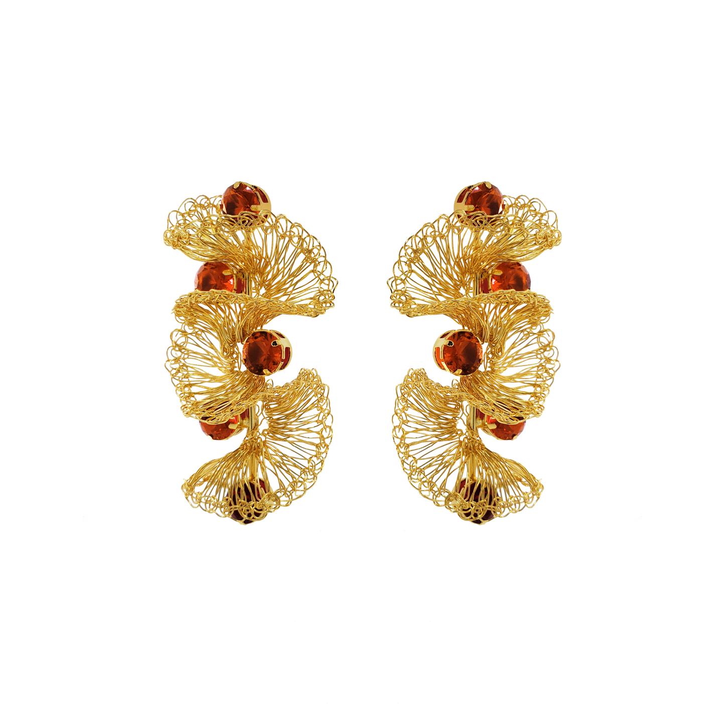 Ruffled Prism Coral Handmade Crochet Earrings