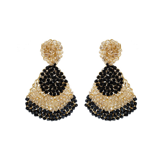 Black & White Color Block Handmade Crochet Small Teardrop Earrings