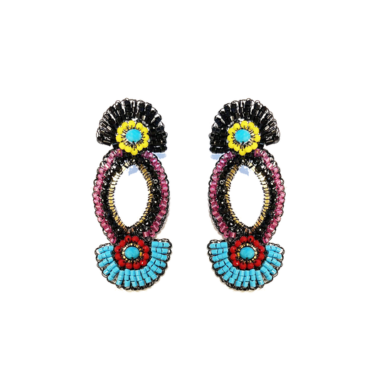 Dark Multi Art Deco Symmetric Handmade Crochet Earrings