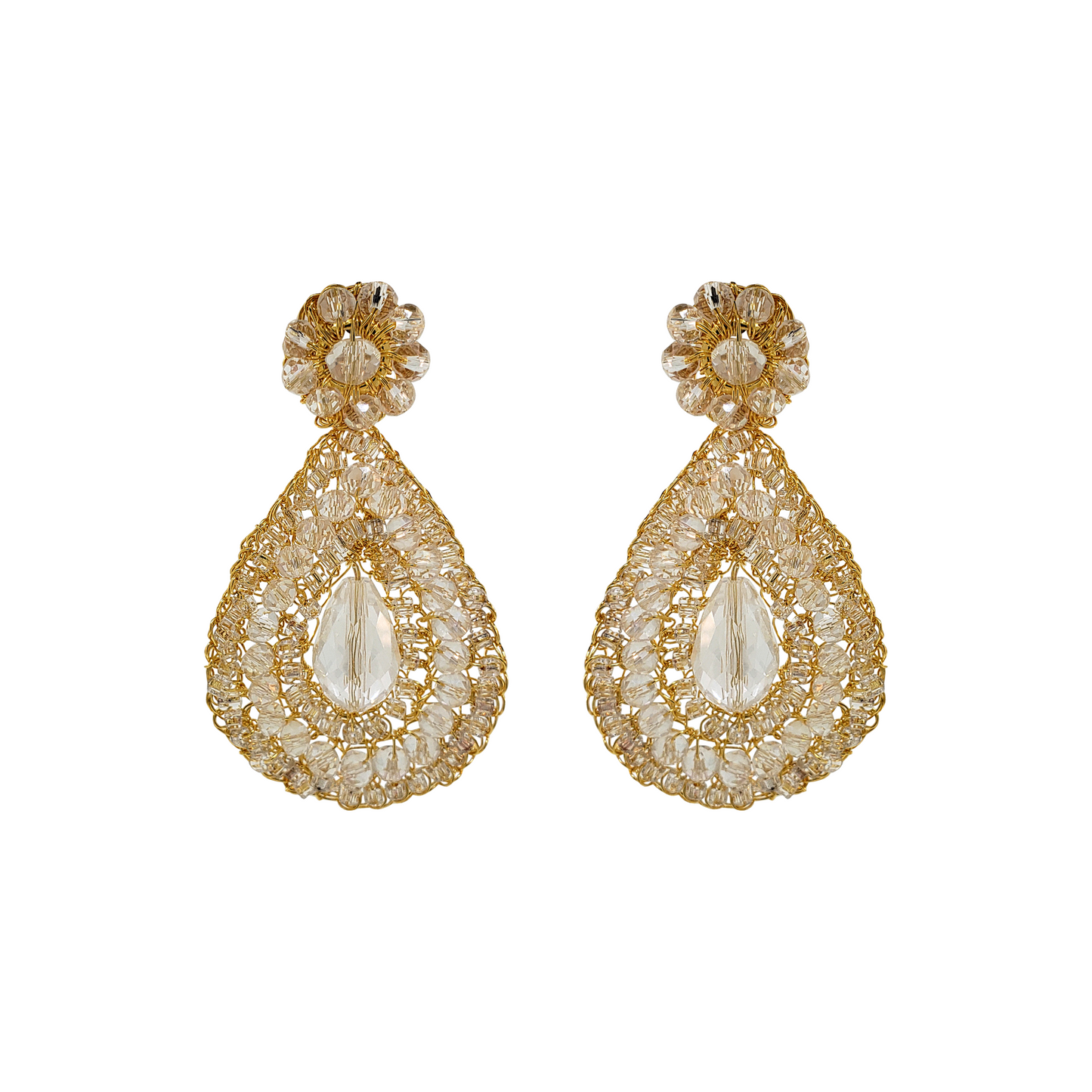 Crystal Teardrop Handmade Crochet Earrings