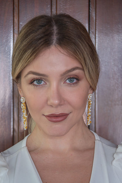 Pearl & Gold Hera Drop Handmade Crochet Earrings