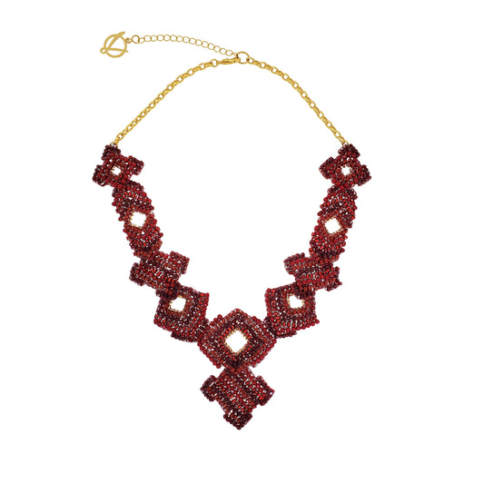 Cherry Red Mix Puzzle Maxi Handmade Crochet Necklace