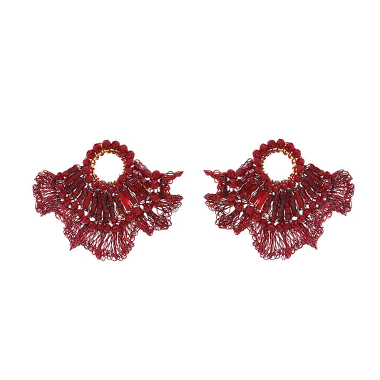 Cherry Red Mix Crown Ruffled Handmade Crochet Earrings