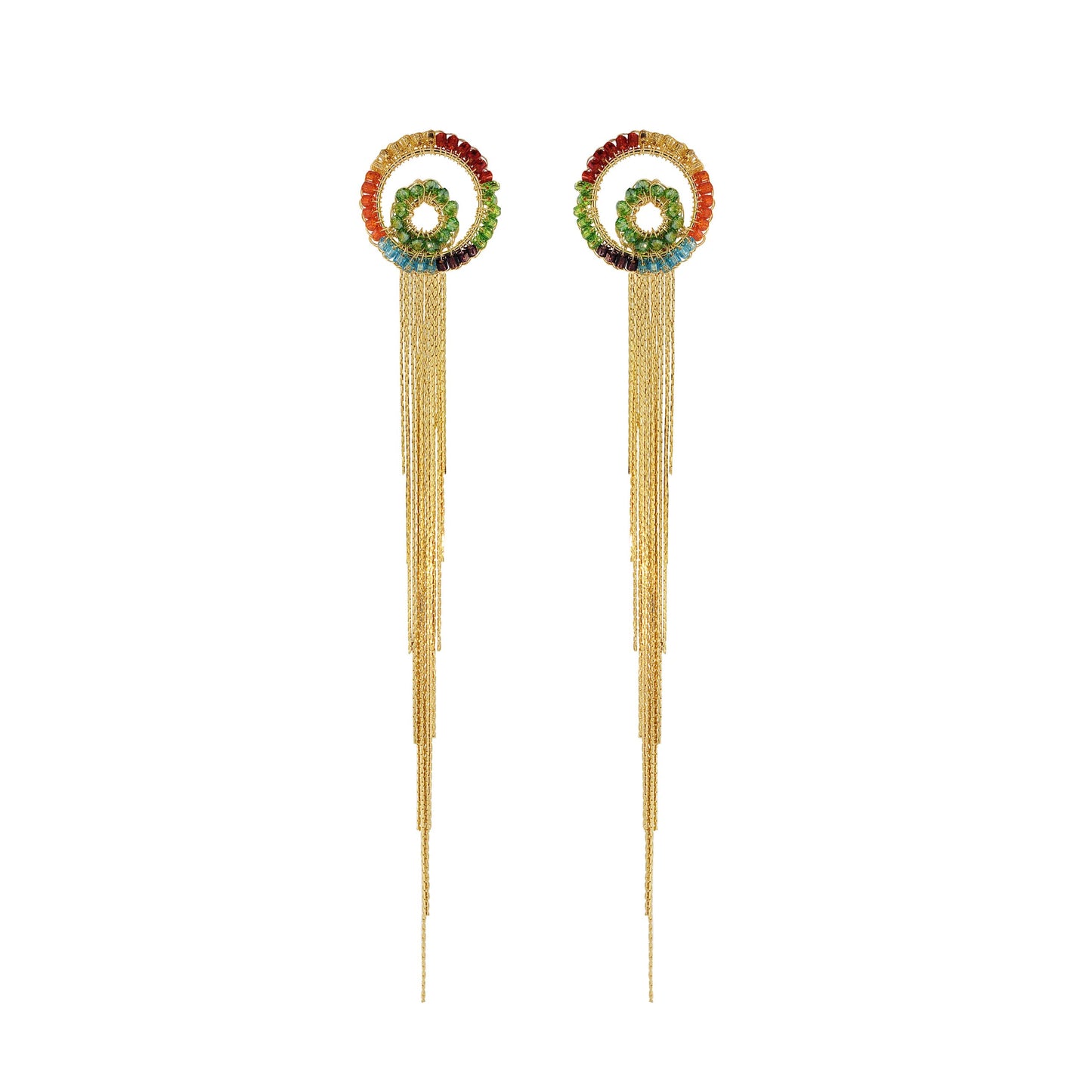 Multi & Gold Opal Fringe Handmade Crochet Earrings