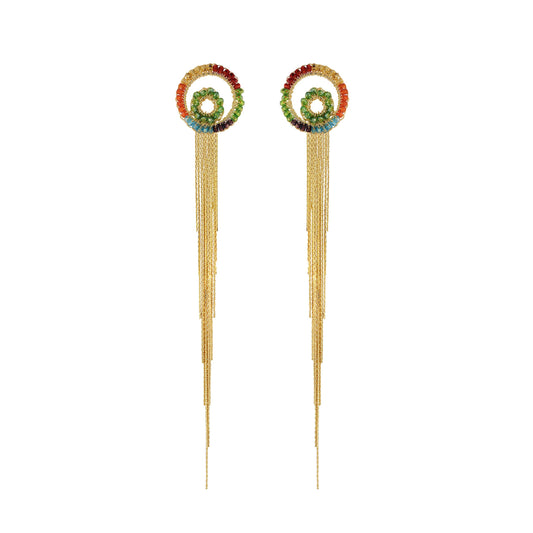 Multi & Gold Opal Fringe Handmade Crochet Earrings