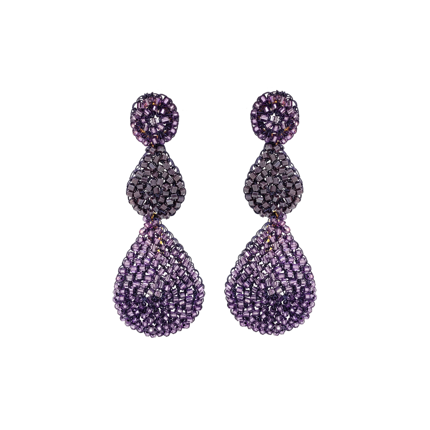 Purple Double Teardrop Cascade Handmade Crochet Earrings