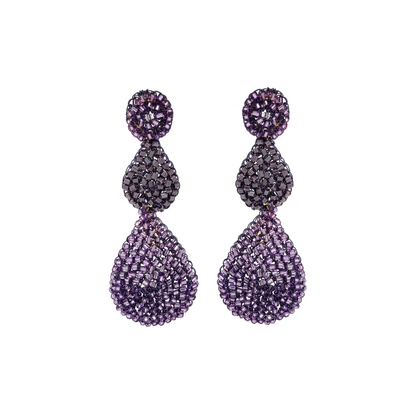 Purple Double Teardrop Cascade Handmade Crochet Earrings