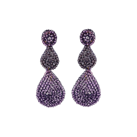 Purple Double Teardrop Cascade Handmade Crochet Earrings