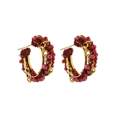 Red & Gold Hera Hoops Handmade Crochet Earrings