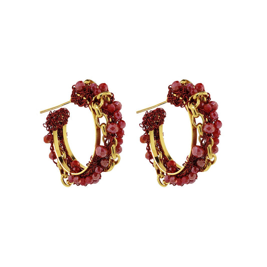 Red & Gold Hera Hoops Handmade Crochet Earrings