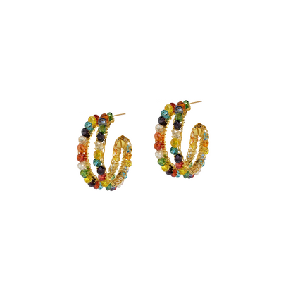 Multi & Gold Nina Maxi Handmade Crochet Double Hoops