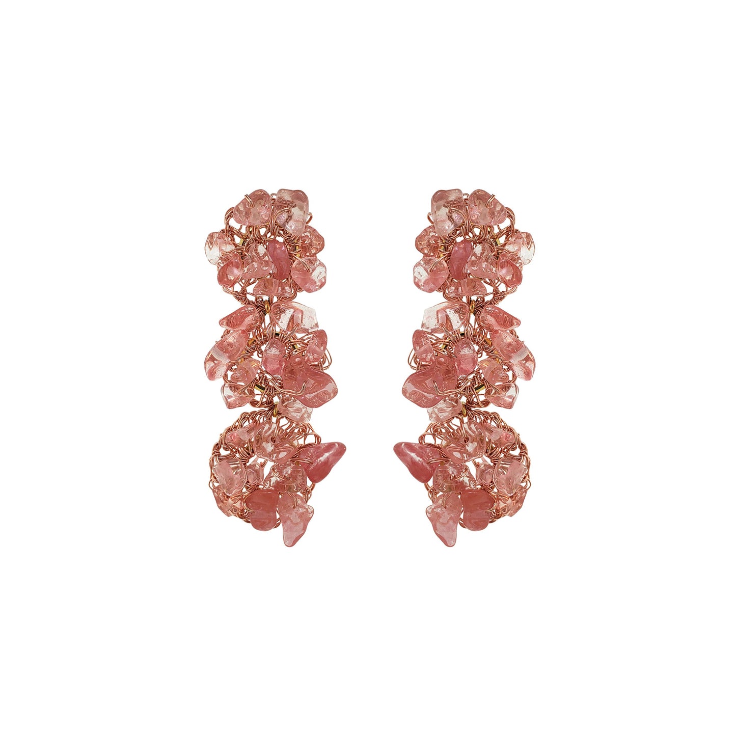 Rose Quartz Mix Rocks Cluster Handmade Crochet Earrings