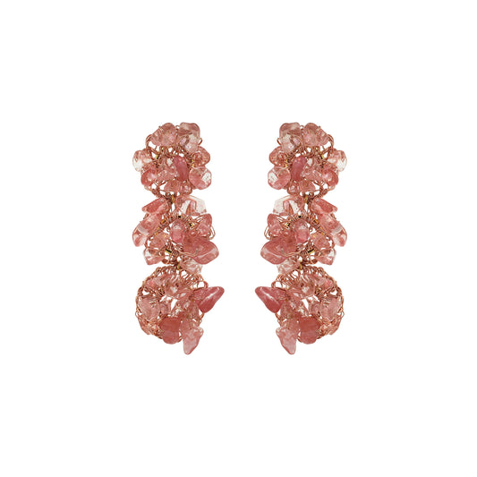 Rose Quartz Mix Rocks Cluster Handmade Crochet Earrings