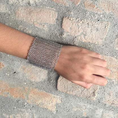 All Silver Mesh Wide Handmade Bracelet