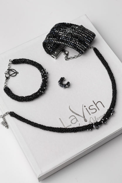 Royal Black Mix Wild Card Handmade Crochet Bracelet