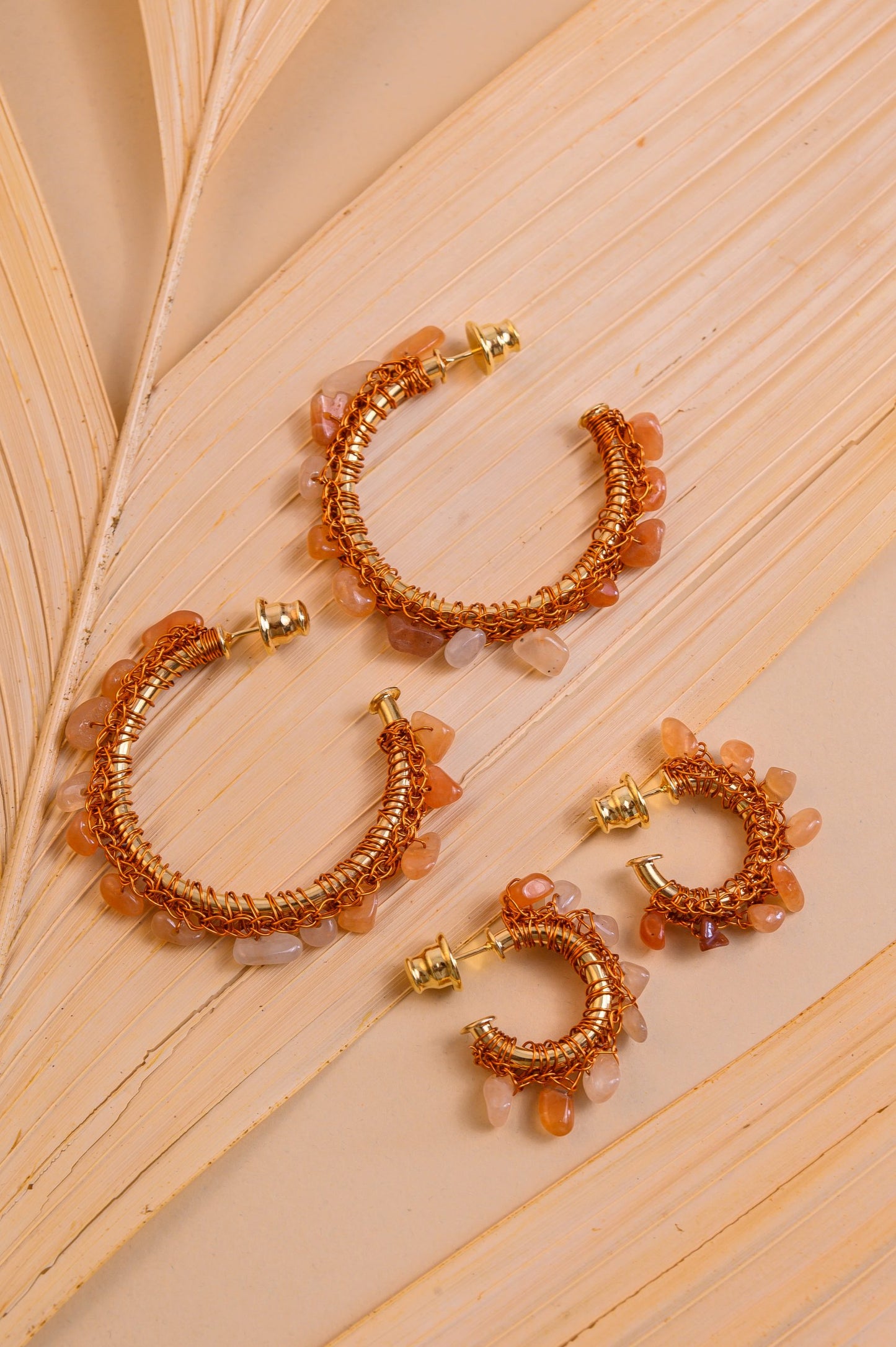 Topaz Orange Mix Rocks Hoops Handmade Crochet Earrings