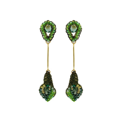Forest Green Mix Tulip Handmade Crochet Earrings