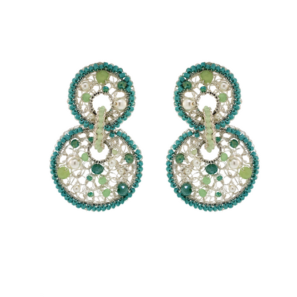 Turquoise Mix Open Mesh Handmade Crochet Double Mandala Earrings