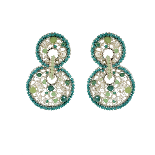 Turquoise Mix Open Mesh Handmade Crochet Double Mandala Earrings