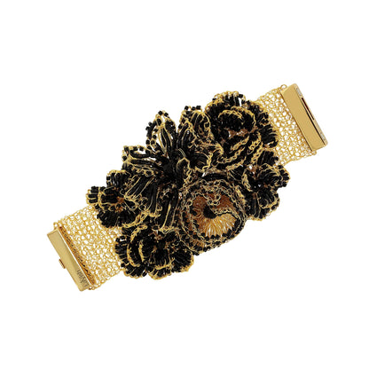 Black & Gold Blossom Maxi Handmade Crochet Bracelet