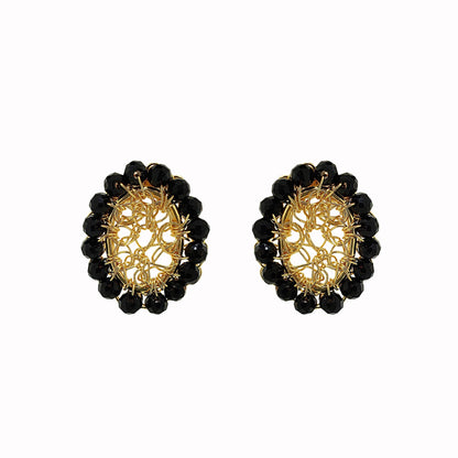 Black & Gold Minerva Mini Posts Handmade Crochet Earrings