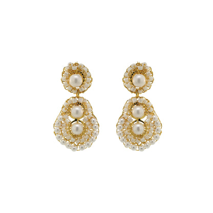 Pearl & Gold Olympia Mini Handmade Crochet Earrings