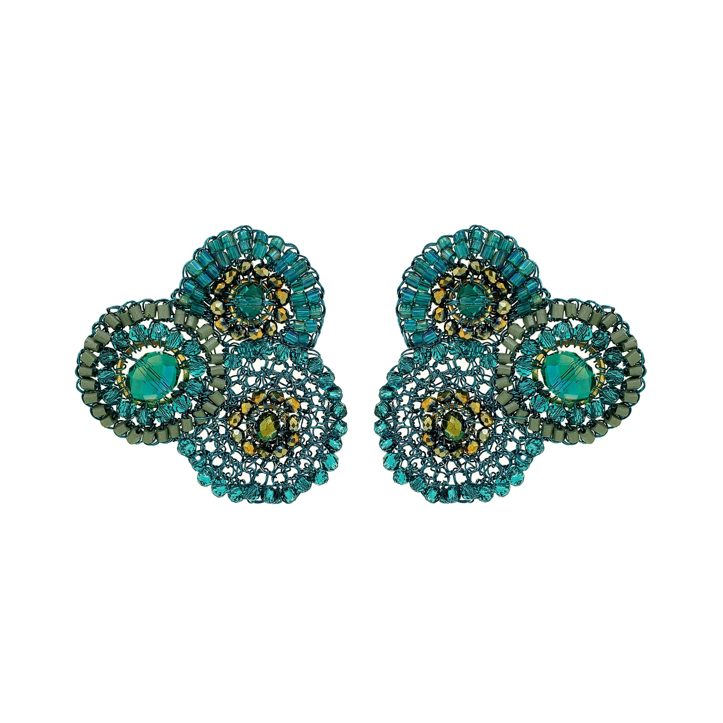 Teal Mix Minerva Maxi Post Handmade Crochet Earrings