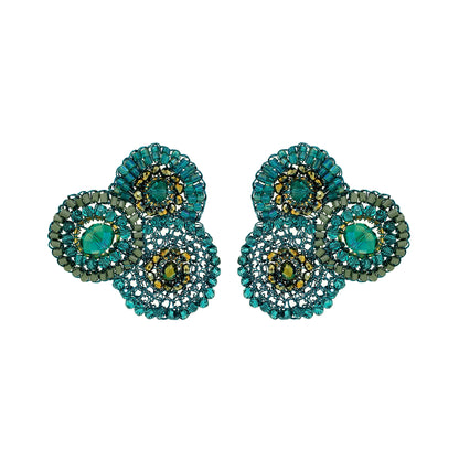 Teal Mix Minerva Maxi Post Handmade Crochet Earrings