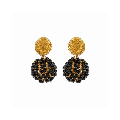 Black & Gold Spheres Duo Handmade Crochet Earrings
