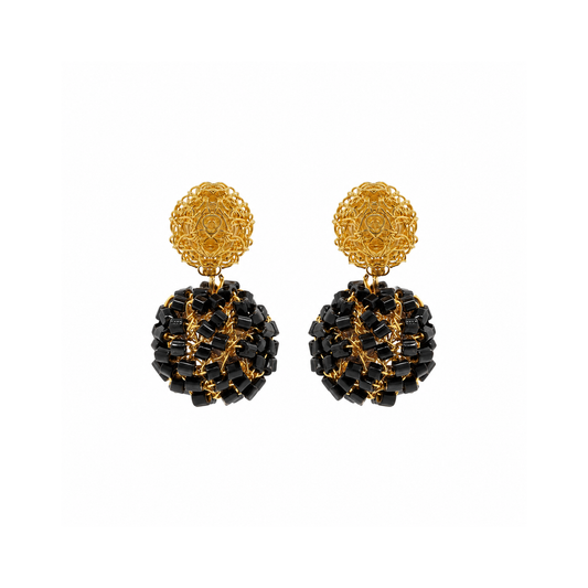 Black & Gold Spheres Duo Handmade Crochet Earrings